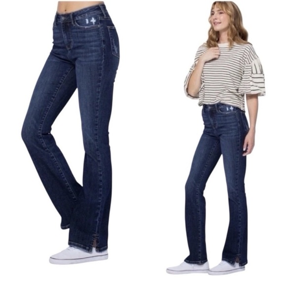 Judy Blue Denim - NEW! Judy Blue High Waist Slim Bootcut Jeans Distressed Slit 9/29 x 30 JB88290